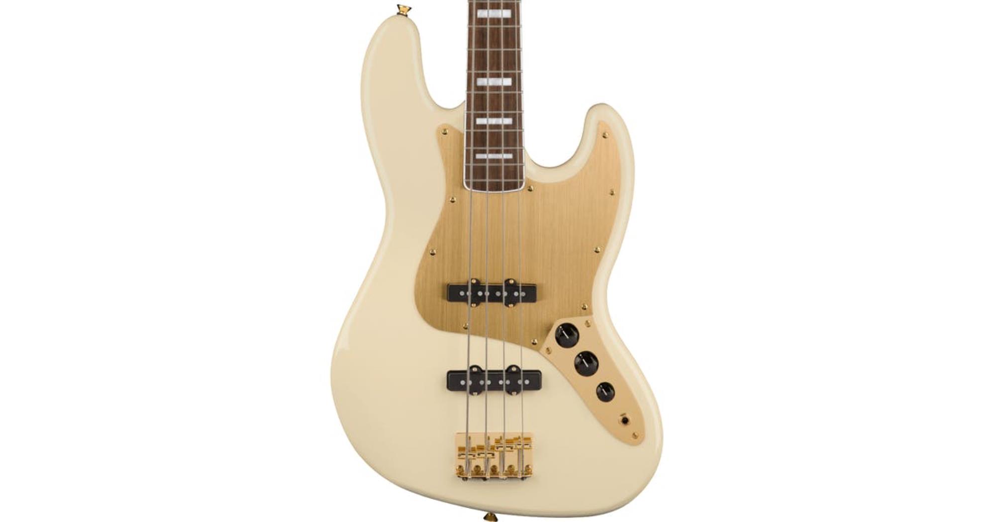 SQUIER 40th Anniversary Jazz Bass  Gold Edition  Olympic White Model  0379440505 UPC