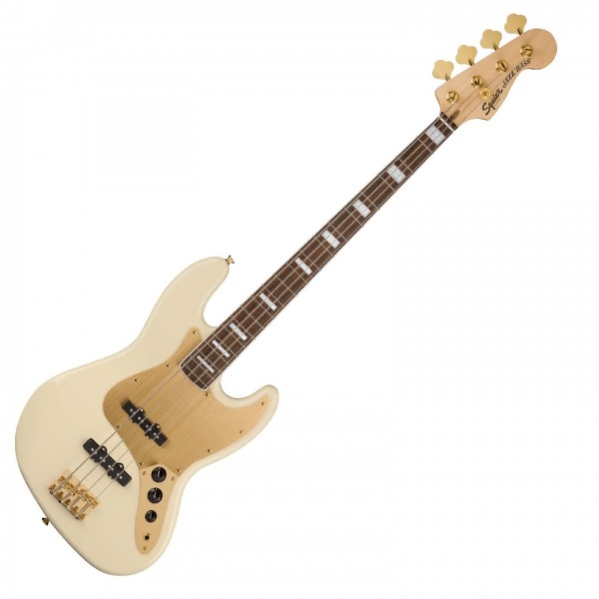 SQUIER 40th Anniversary Jazz Bass  Gold Edition  Olympic White Model  0379440505 UPC